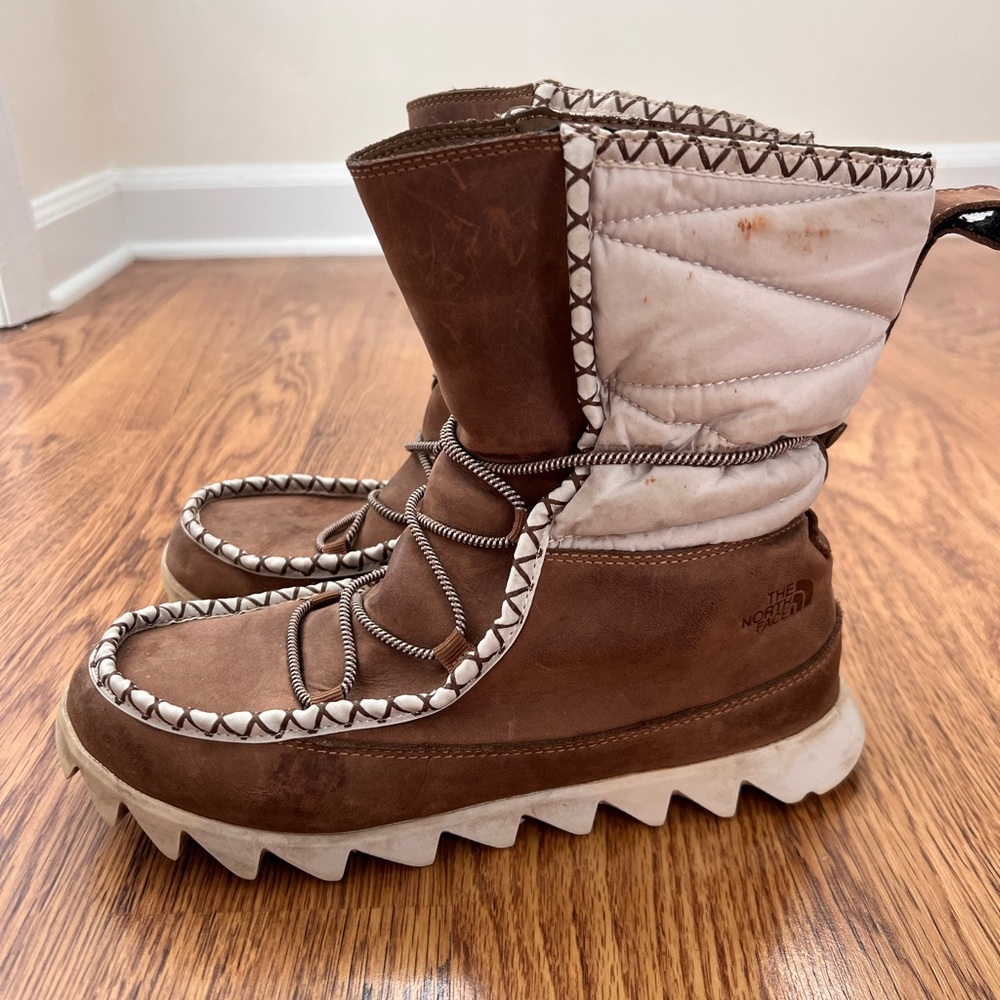 The North Face Brown Leather Insulated Winter Snow Boots Womens 7.5 Waterproof